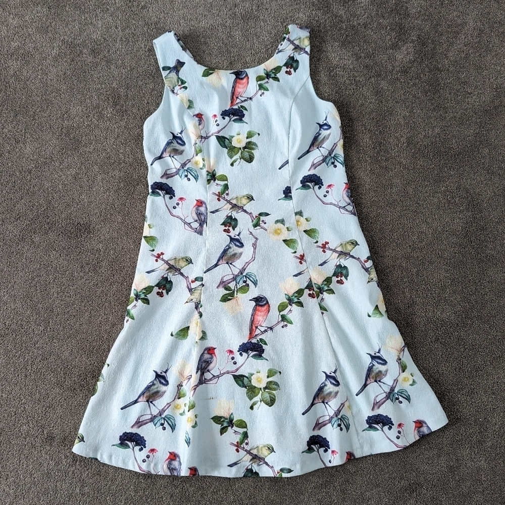 Smashed Lemon Women's Sleeveless Midi Dress Size 12 Blue Bird Print Jacquard